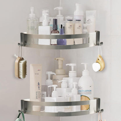 Bathroom Shower Caddy 2 Pack, 304 Stainless Steel Shower Organizer with 2 Hooks, No Drill (Corner Shelf, Brushed Nickel)6