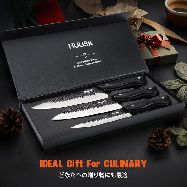 Japanese Chef Knife Set - Hand Forged Kitchen Knives for Meat Cutting - ATS-34 Carbon Steel Knives Set with Wooden Handle - Viking Cooking Knife Sets for BBQ Christmas Gift for Men and Women7