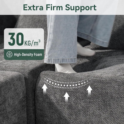 Modular Sectional Cloud Couch for Living Room - 130'' 6 Seater Convertible Chenille Couches Set with Ottoman, No Assembly Compression Sofas, Comfy Floor Sofa with Memory Foam, Grey8