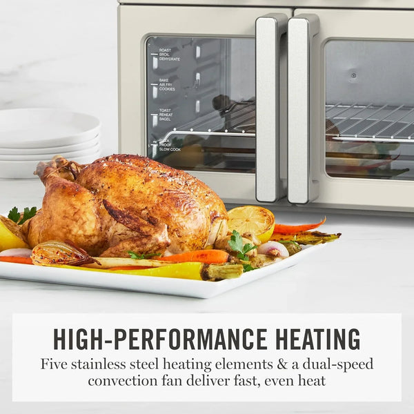 French Door Air Fryer Toaster & Convection Oven 34QT, Linen | 12-In-1 Countertop Oven, Bake, Broil, Roast, Fits 12” Pizza, Dehydrate, Air Fry Basket, Oven Rack, Rotisserie, Cream White6