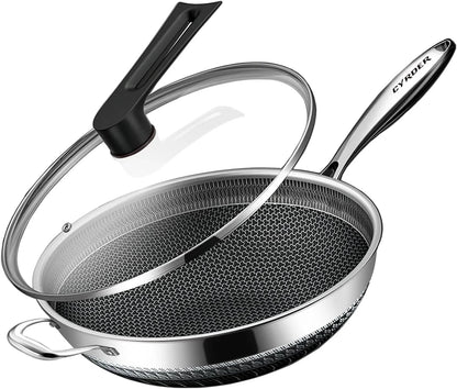 Large Hybrid Nonstick Stainless Steel Pan Skillet, 14.5In | PFOA Free Non-Stick Wok, Dishwasher Oven Safe, Stay Cool Handle, Works with Induction Cooktop/Ceramic/Gas/Electric Stove1