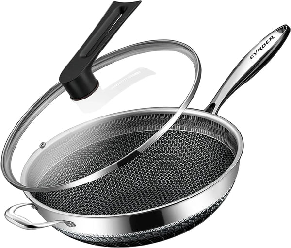 Large Hybrid Nonstick Stainless Steel Pan Skillet, 14.5In | PFOA Free Non-Stick Wok, Dishwasher Oven Safe, Stay Cool Handle, Works with Induction Cooktop/Ceramic/Gas/Electric Stove1