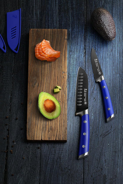 S+ Series 1022124 German Steel Forged 2-Piece Titanium Coated Santoku Starter Knife Set with Sheaths, Atlantic Blue4