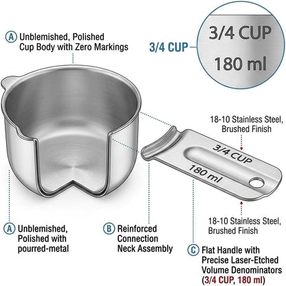 2 PCS Stainless Steel Metal Measuring Cups, 3/4 Cup3