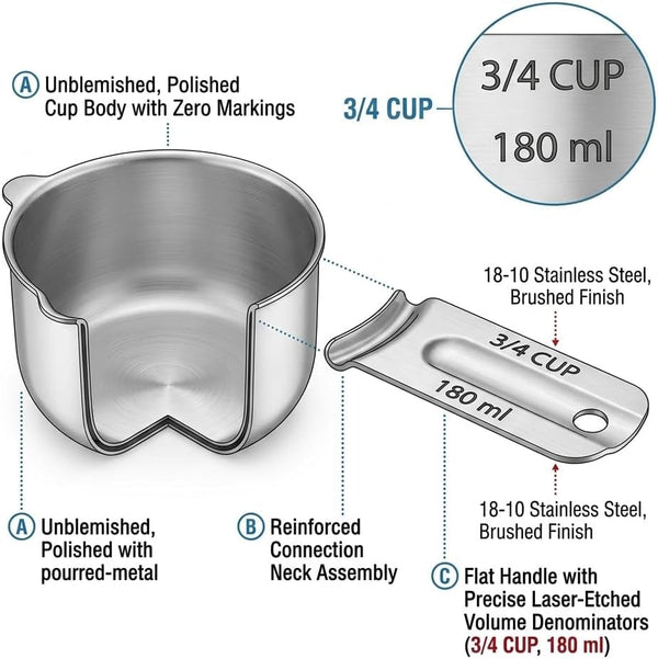 2 PCS Stainless Steel Metal Measuring Cups, 3/4 Cup3