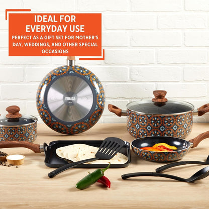 10 Piece Talavera Aluminum Black Ceramic Cookware Set | Black Ceramic Nonstick Coating, Cool-Touch Handles and Glass Lid, Ideal for Mexican Dishes, Great for Gifting7