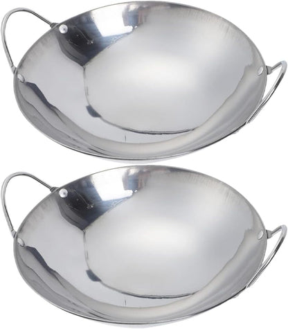 Metal Wok Pan Kitchen 2Pcs Stainless Steel Wok Pans Small Stir Frying Pan with Double Handle Nonstick Deep Cooking Pot for Induction Electric Gas Stoves 8Inch Stir Fry Wok1