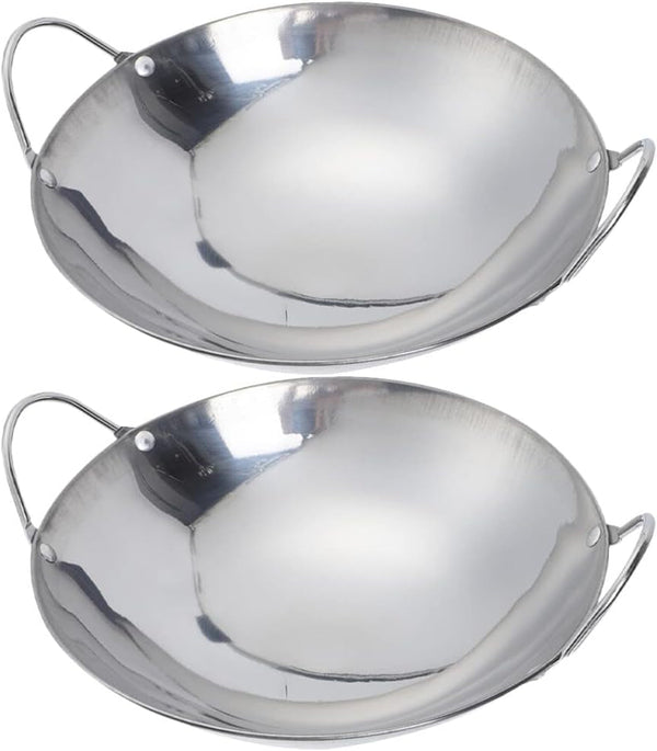 Metal Wok Pan Kitchen 2Pcs Stainless Steel Wok Pans Small Stir Frying Pan with Double Handle Nonstick Deep Cooking Pot for Induction Electric Gas Stoves 8Inch Stir Fry Wok1