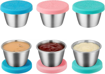 6-Pack 2.4Oz Stainless Steel Dressing Container with Silicone Lid1