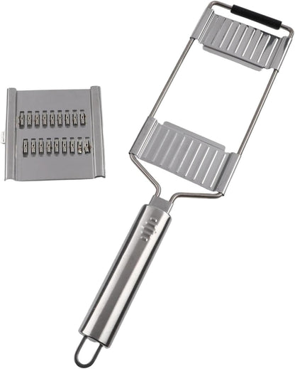 3-In-1 Vegetable Slicer Set with for Stainless Steel Cheese Grater, Onion Chopper and Hand Peeler Potatoes, Garlic, Fruits - for Compact Kitchen, Silver2