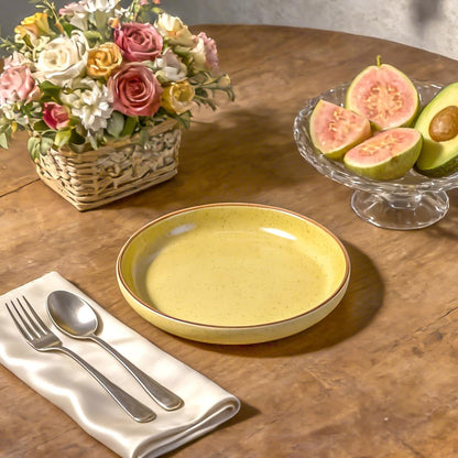 Homevss 20-Piece Dinnerware Set - Serves 4, Bright Glaze Yellow Plates and Bowls Sets with Speckle Effect for Microwave & Dishwasher Safe5