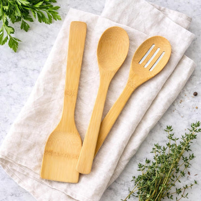 6Pc Bamboo Wooden Cooking Utensil Set with Holder Nonstick Safe Kitchen Tools, Dishwasher Safe3