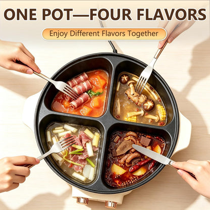 Electric Hot Pot Cooker, 4 Compartment Divider Pot, 6.3QT | 1800W Fast Heating, Nonstick Divider Pot, Cook 4 Flavors Simultaneously for Family Dining & Entertaining2