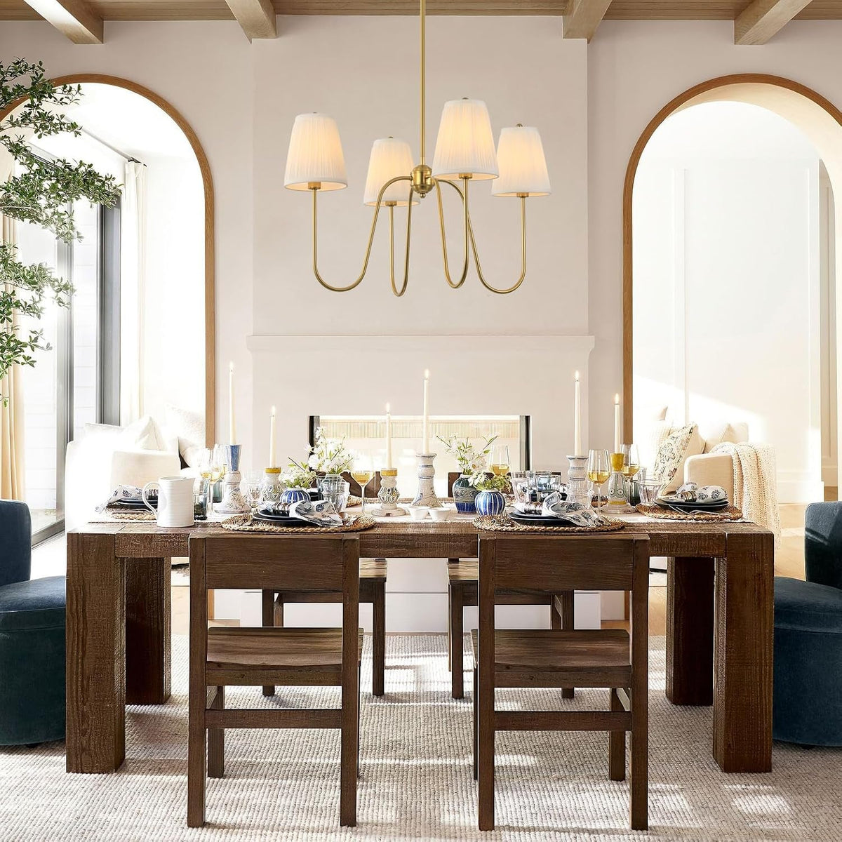 27dia-4-arm-white-pleated-fabric-shade-chandelier-polished-gold
