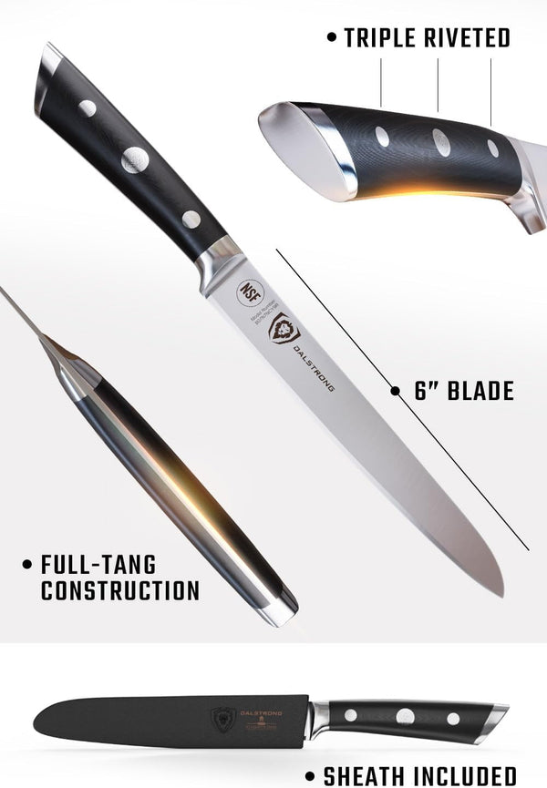 Utility Knife - 6 Inch - Gladiator Series Elite - Forged High-Carbon German Steel Kitchen Knife - Black G10 Handle - Paring Cooking Knife Gift - Chef'S Knife - Sheath - NSF Certified6