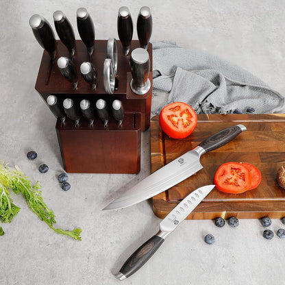 Kichen Knife Block Set, 17-Piece Knife Set with Wooden Block German Steel Kitchen Knives Sets with Bone Chopper, Gift Box6