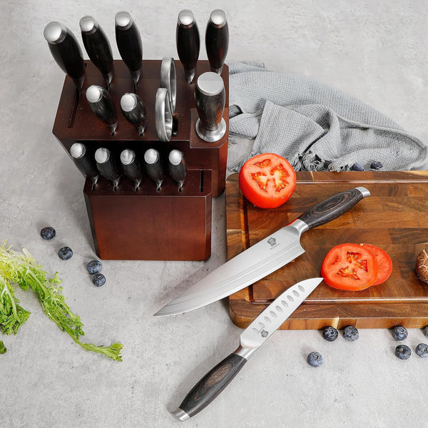 Kichen Knife Block Set, 17-Piece Knife Set with Wooden Block German Steel Kitchen Knives Sets with Bone Chopper, Gift Box6