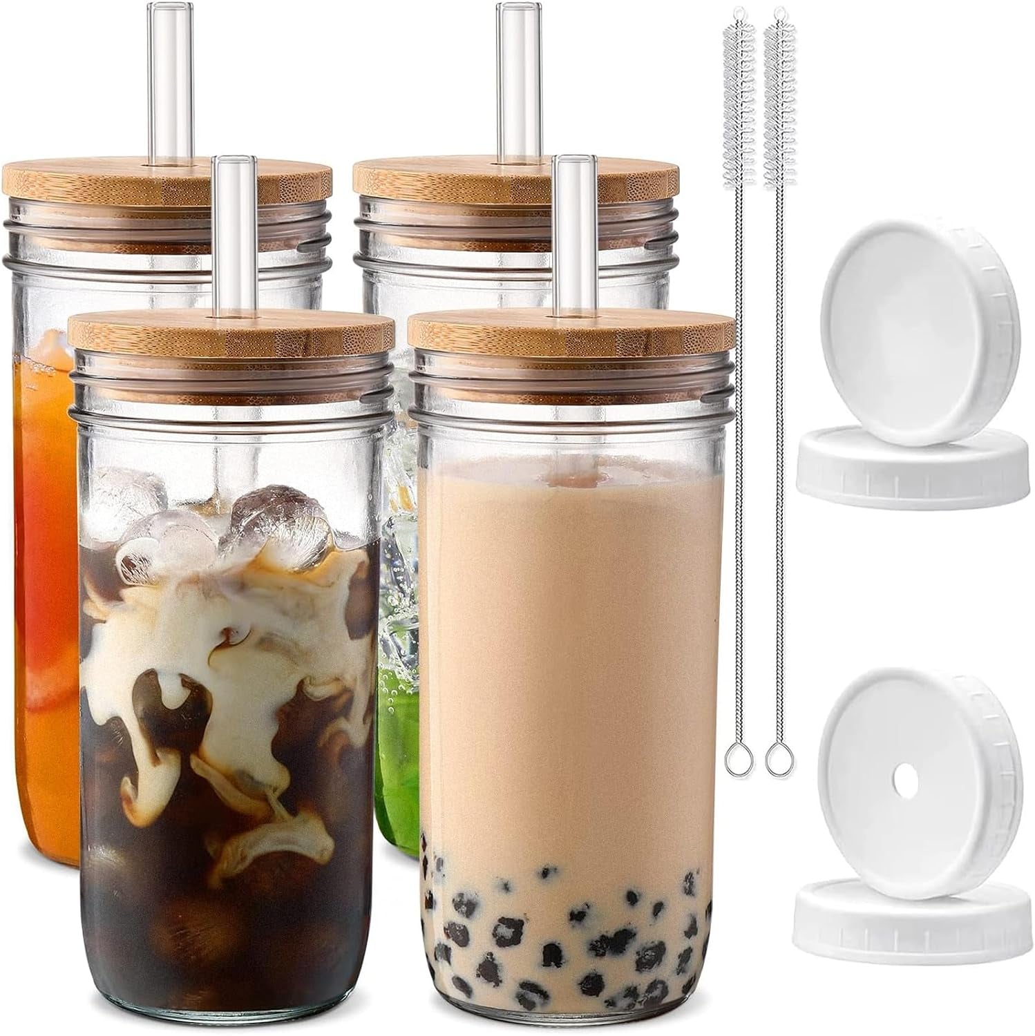 glass-cups-with-lids-and-straws-24-oz-smoothie-cup-with-lid-and-straw-boba-mason-jar-matcha-cup-wide-mouth-reusable-drinking-glasses-iced-coffee-cups-glass-vasos-de-vidrio-4-pack