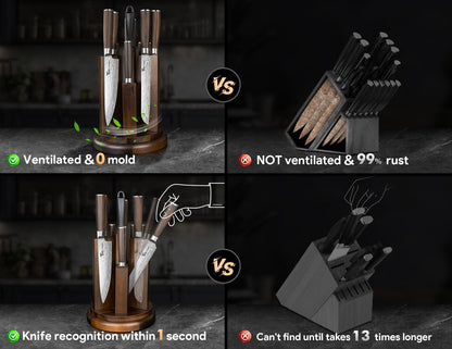 14 Piece Knife Set with Rotatable Block+Fillet Knife 7.2 Inch9