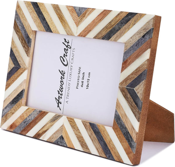Handmade Picture Photo Frame Chevron Herringbone Art Inspired Vintage Table-Top/Wall Décor Frames (4X6 Inches, Gray,White,Wood)4