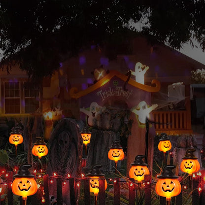 6 Pack Solar Jack O Lantern Stake String Lights - Orange Halloween Pathway Decor for Outdoor Halloween Yard Display6