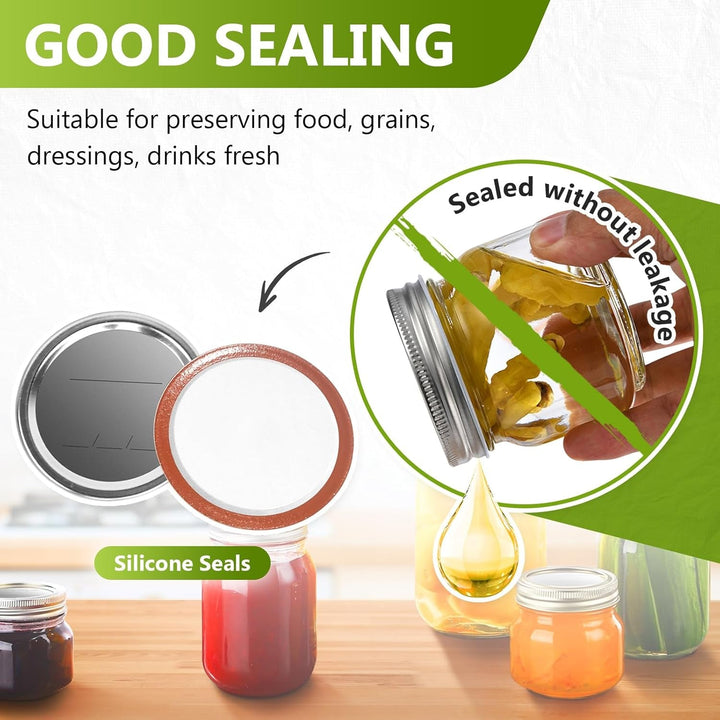 Canning Lids and Rings Regular Mouth, 24Pcs Split Type Metal Mason Jar Lids with Bands for Regular Mouth Ball, Kerr Jars - Food Grade with Silicone Airtight Seal Small Canning Lids (70Mm)+2
