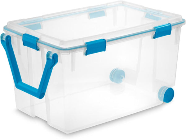 120 Qt Wheeled Gasket Box, Stackable Storage Bin with Latching Lid, Handle and Tight Seal, Plastic Container with Clear Base and Lid, 1-Pack1