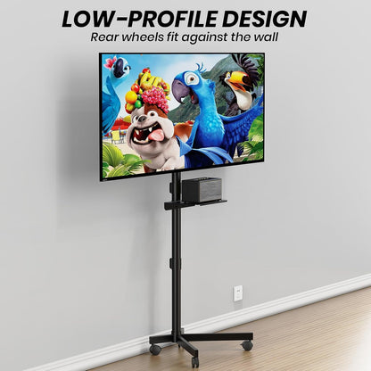 Mobile TV Cart for 23-60 Inch LCD LED OLED Flat Curved Screen Tvs - Height Adjustable Rolling Floor Stand with Shelf and Locking Wheels - up to 88Lbs, Max VESA 400X400Mm, Black5