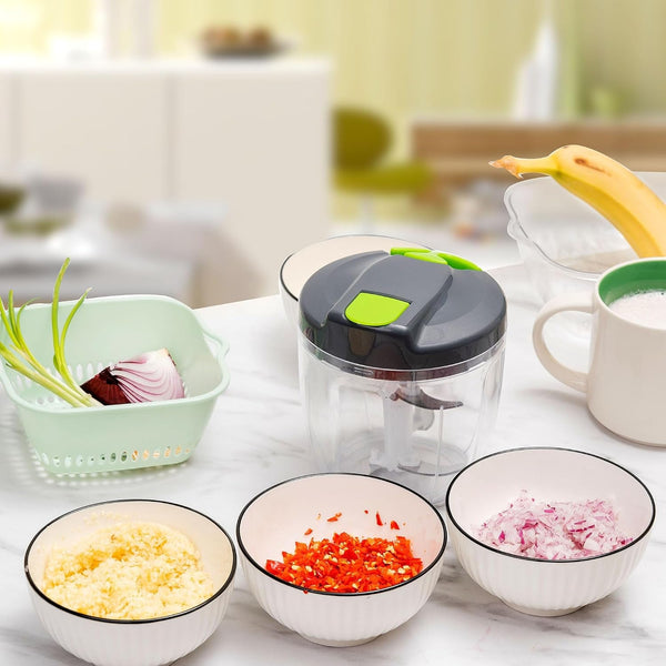 Manual Food Processors & Chopper with Cover and Handle, Manual Onion Chopper Slicer Cutter, Vegetable Chopper, Suitable for Garlic Carrots Onions Peppers Fruits Mincing.（900Ml）7