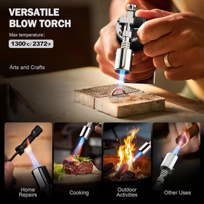 Butane Torch Lighter, Premium Metal Kitchen Torch with Adjustable Flame & Safety Buckle, Refillable Creme Brulee Torch for Baking, BBQ, DIY, Resin Art, Black, Butane Gas Not Included5