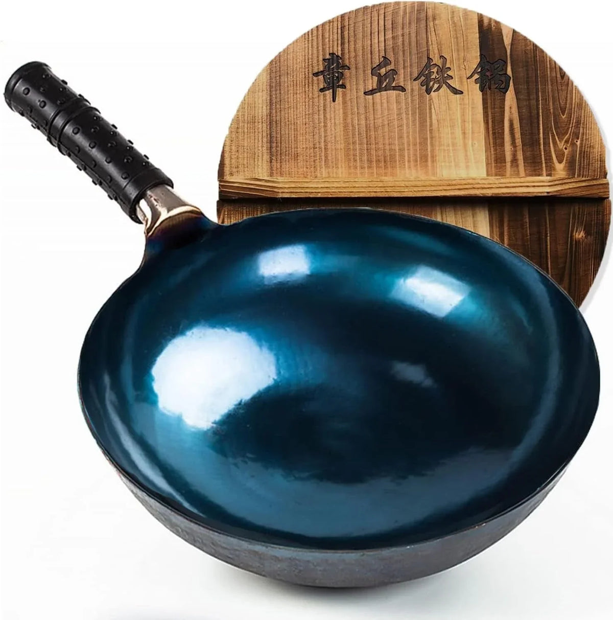 14-inch-carbon-steel-wok-round-bottom-traditional-chinese-wok-with-rubber-handle-and-wooden-lid-uncoated-non-stick-wok-for-gas-stoves-home-cooking-camping-and-as-a-gift