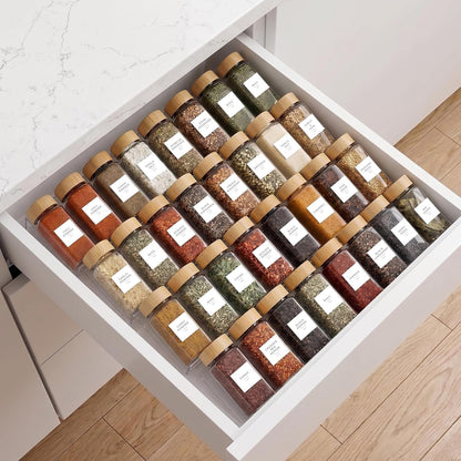 Acrylic Spice Drawer Organizer 4 PK, Expandable 13"-26" Acrylic Spice Rack for Drawer Seasoning Organizer Tray, Shelf Stackable 4-Tier Herb Jar Rack Insert for Kitchen Cabinet, Herb Jars Not Included1