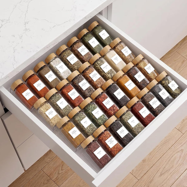 Acrylic Spice Drawer Organizer 4 PK, Expandable 13"-26" Acrylic Spice Rack for Drawer Seasoning Organizer Tray, Shelf Stackable 4-Tier Herb Jar Rack Insert for Kitchen Cabinet, Herb Jars Not Included1