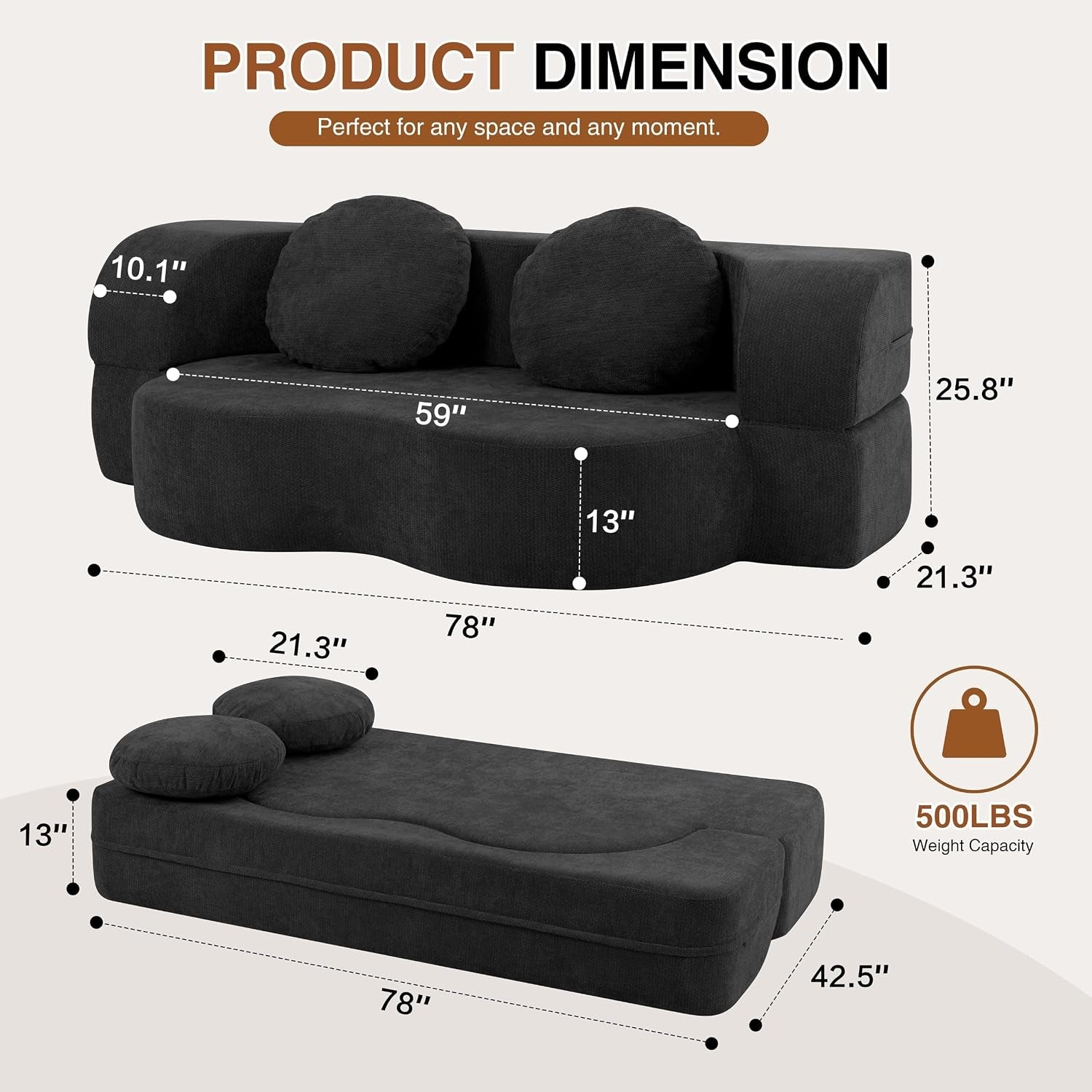 78-convertible-sofa-bed-sleeper-boneless-futon-sofa-black