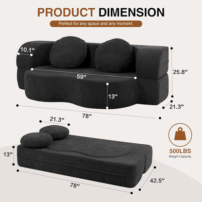78" Convertible Sofa Bed, Sleeper Boneless Futon Sofa, Black2