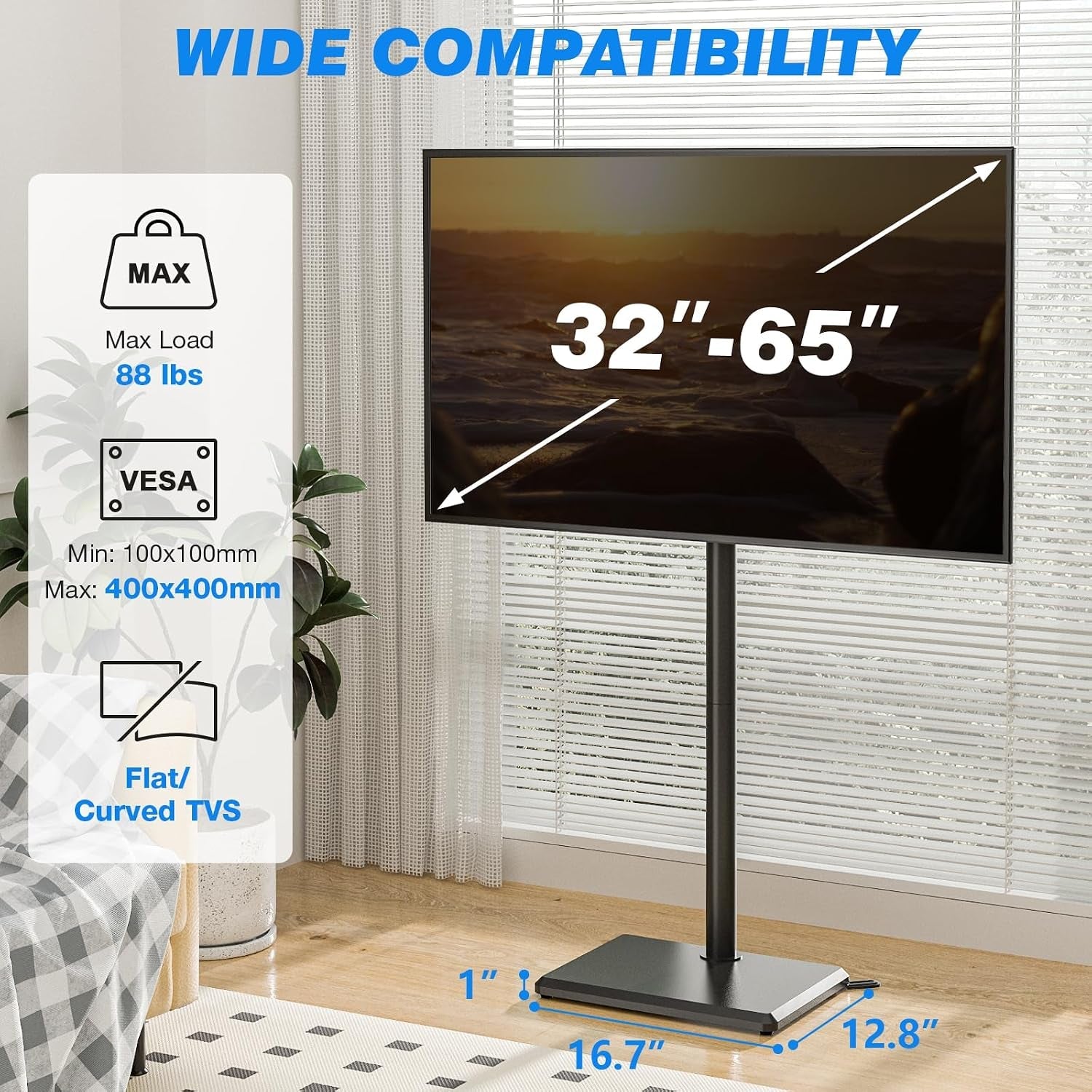 swivel-floor-tv-stand-for-32-65-inch-flat-screen-tvs-height-adjustable-mount-solid-wood-base-space-saving-holds-88lbs-max-vesa-400x400mm-for-living-room-bedroom-corner