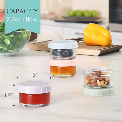 [6 Pack] Salad Dressing Container to Go, 2.7 Oz Glass Small Condiment with Lids, Dipping Sauce Cups Set, Leakproof Reusable for Lunch Box Work Trip.2