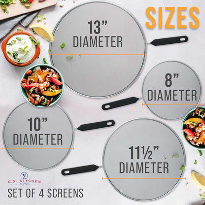 4-Piece Stainless Steel Splatter Guard Set (13", 11.5", 10",8”) Fine Mesh Cover, Grease & Oil, Splatter Screen for Frying Pan, Cooking Pots, with Comfort Grip Handles3