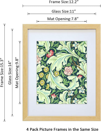11X14 Picture Frame Made of Solid Wood Photo Frame with Real Glass for Pictures 8X10 with Mat or 11X14 without Mat, Wall Mount or Tabletop Gallery Photo Frames,Natural,4 Pack2