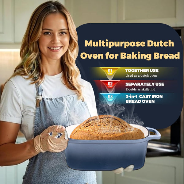 4.6 Quart Dutch Oven for Sourdough Bread Baking | Oval Bread Dutch Oven with Lid, Cast Iron Bread Pan for Crispy Crust, Steam Baking Design for Artisan Homemade Loave, Seasalt8