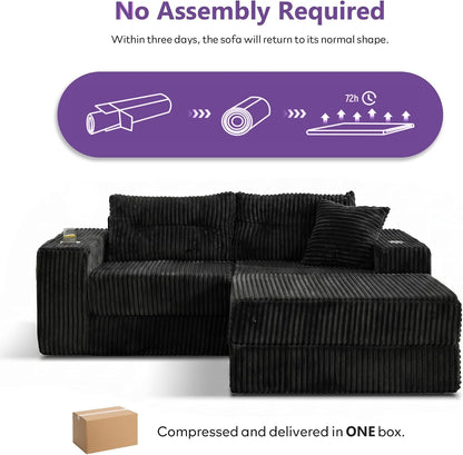 80.31“ Modular Sectional Cloud Couch, Boneless Loveseat with Ottoman, Black8