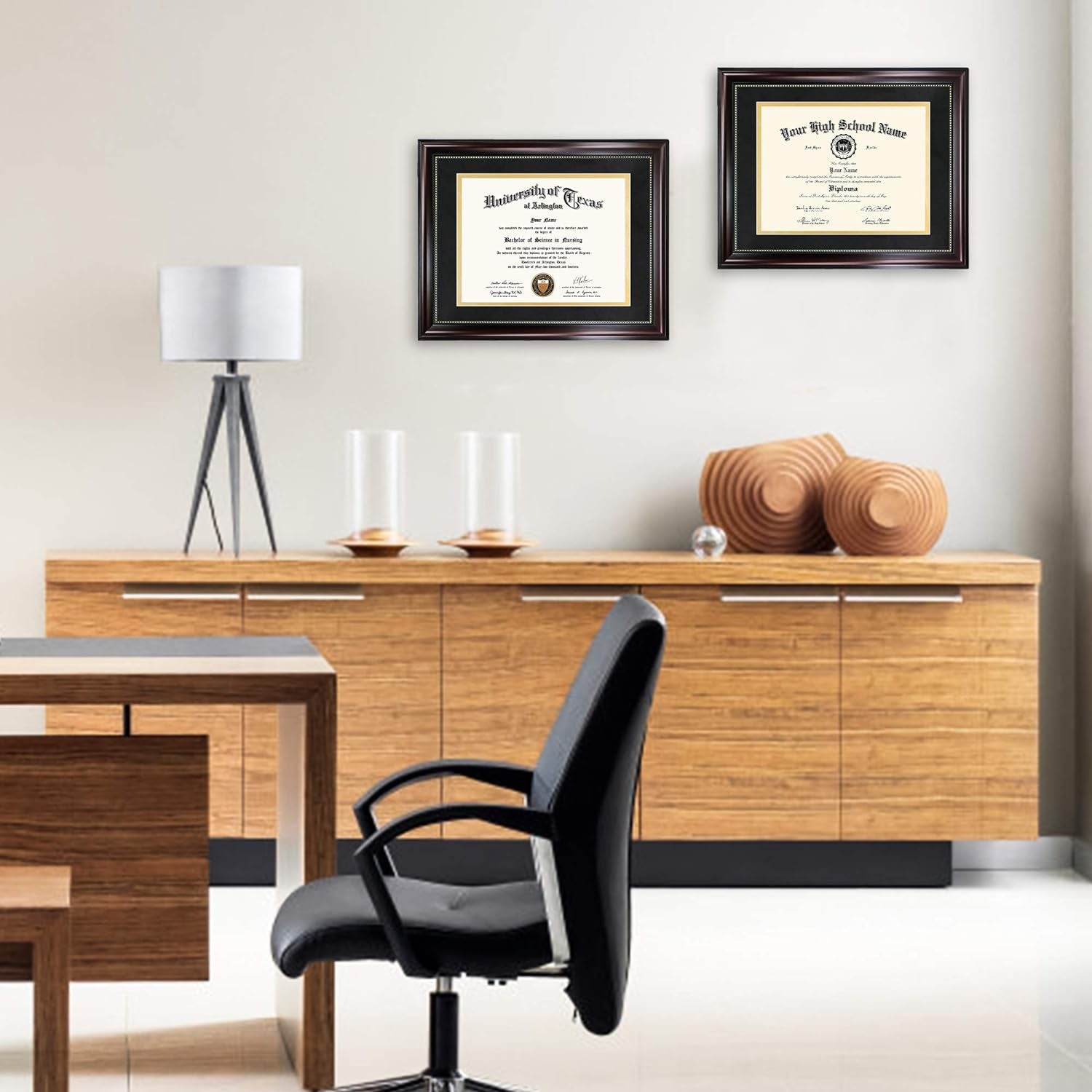 8-5x11-diploma-frame-with-black-over-gold-mat-or-display-11x14-document-without-mat-uv-protection-acrylic-mahogany-with-gold-beads
