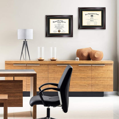 8.5X11 Diploma Frame with Black over Gold Mat or Display 11X14 Document without Mat, UV Protection Acrylic, Mahogany with Gold Beads7