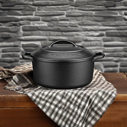 Pre-Seasoned Cast Iron Dutch Oven Pot with Lid Dual Handle, Sourdough Bread Baking Pots, Bread Oven, Camping, Grill, Induction, Electric, round 5 Quart, Black5