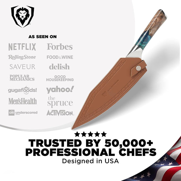 Chef Knife - 8 Inch - Valhalla Series - Premium 9CR18MOV HC Steel - Celestial Resin & Wood Handle - Razor Sharp - Kitchen Cooking Chef'S Knife - Leather Sheath6