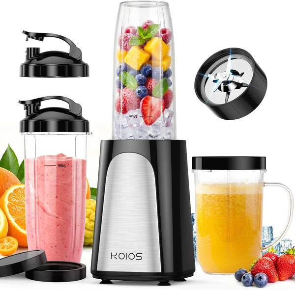 1000W Smoothie Blender, 15-In-1 Single Serve Set, Press-Twist Design | Personal Blender & Kitchen Countertop Smoothie Maker with 2X24Oz+17Oz Cup, Detachable 4-Blade, Frozen Drinks, Protein Shakes1