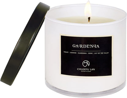 Premium Gardenia Scented Candle for Men & Women, Highly Scented, 7.1Oz|45 Hour Long Lasting, All Natural Soy Candles, Home Decor, White Glass Jar Candle with Gift Box1
