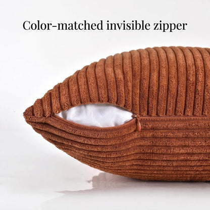 2 Packs Rust Boho Decorative Throw Pillow Covers 18X18 Inch for Couch Bed Sofa, Farmhouse Fall Home Decor, Soft Corss Corduroy Patchwork Textured Terracotta Accent Cushion Case 45X45 Cm3