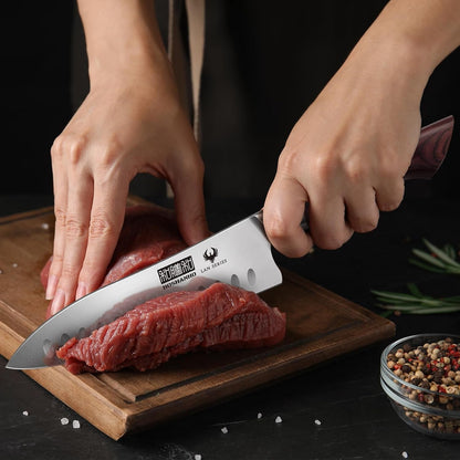 7" Chef Knife,Razor-Sharp Santoku Knife with Ergonomic Wood Handle7