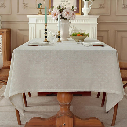 Natural Linen Cottton Tablecloth Rectangle, Rustic Elegant Tablecloth, Textured Jacquard Neutral Fabric, Washable Table Cover for for Dining Table Farmhouse Kitchen Party (Diamond Weave, 70" X 55" )2